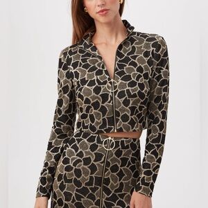 Trina Turk NWT Metallic Jacquard Frosty Meadows Golden Sparkly Zippered Crop Top